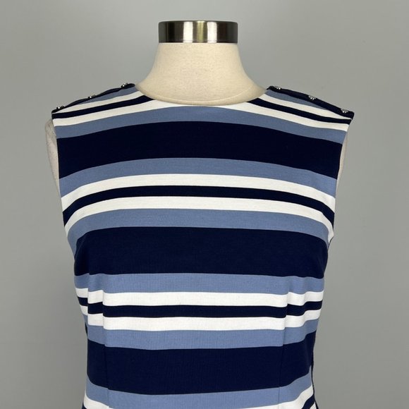 MICHAEL Michael Kors Womens Blue Stripe Sleeveless Sheath Dress Stretchy size 8 - Picture 2 of 12